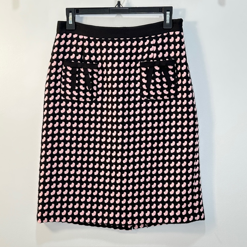 Milly Pink and Black Pencil Mini Short Skirt 6 Houndstooth Wool Fall Neutral